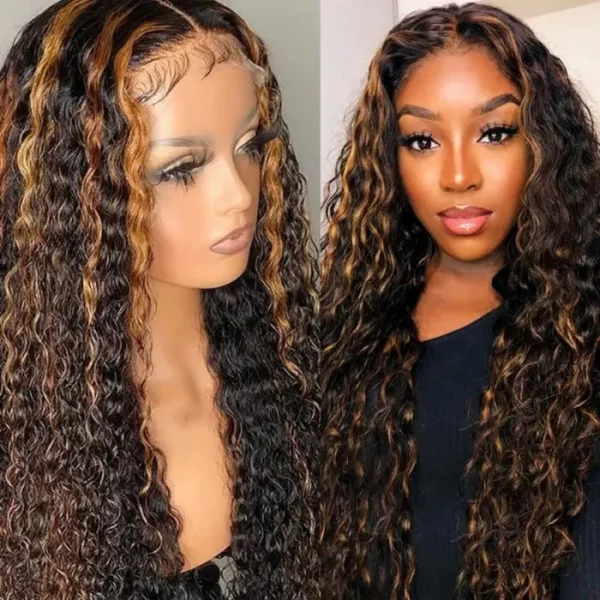 Intime Highlight Blonde Balayage Water Wave 13x4 Lace Front Wig (11)
