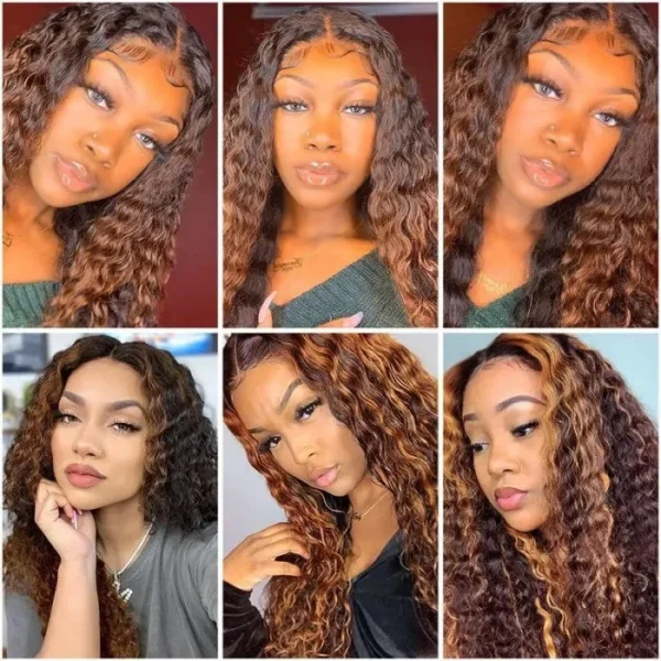 Intime Highlight Blonde Balayage Water Wave 13x4 Lace Front Wig (4)