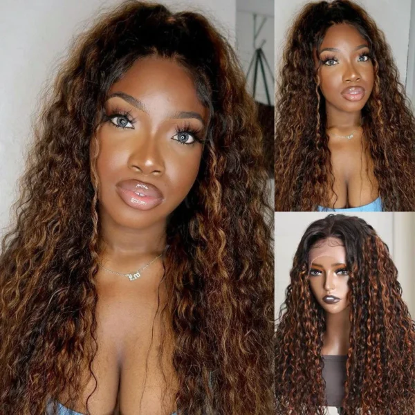 Intime Highlight Blonde Balayage Water Wave 13x4 Lace Front Wig (7)