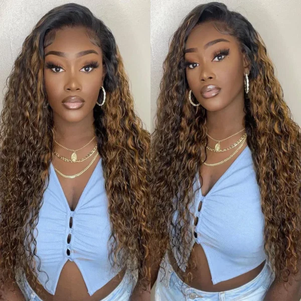 Intime Highlight Blonde Balayage Water Wave 13x4 Lace Front Wig (8)