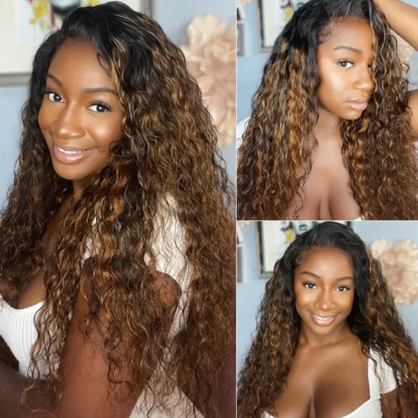 Intime Highlight Blonde Balayage Water Wave 13x4 Lace Front Wig (9)
