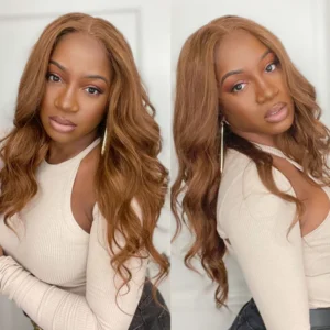 Intime Highlight Light Brown Virgin Human Hair Skin Melt Lace Front Wig