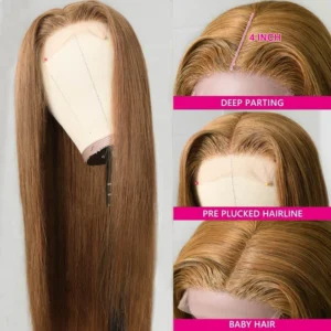 Intime Highlight Light Brown Virgin Human Hair Skin Melt Lace Front Wig