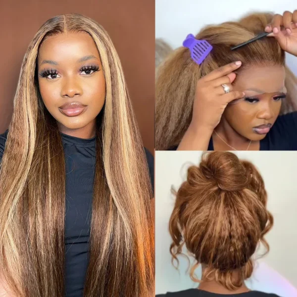 Intime Honey Blonde Highlight Kinky Straight 13x4 Lace Front Human Hair Wig (1)