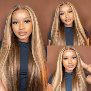 Intime Honey Blonde Highlight Kinky Straight 13x4 Lace Front Human Hair Wig