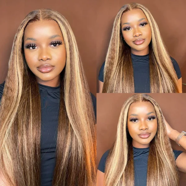 Intime Honey Blonde Highlight Kinky Straight 13x4 Lace Front Human Hair Wig (3)