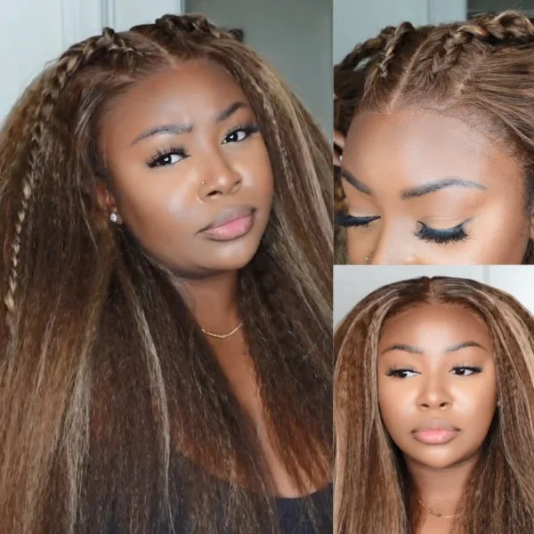 Intime Honey Blonde Highlight Kinky Straight 13x4 Lace Front Human Hair Wig (4)