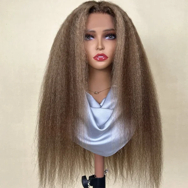 Intime Honey Blonde Highlight Kinky Straight 13x4 Lace Front Human Hair Wig (5)