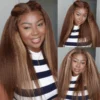 Intime Honey Blonde Highlight Kinky Straight 13x4 Lace Front Human Hair Wig (6)
