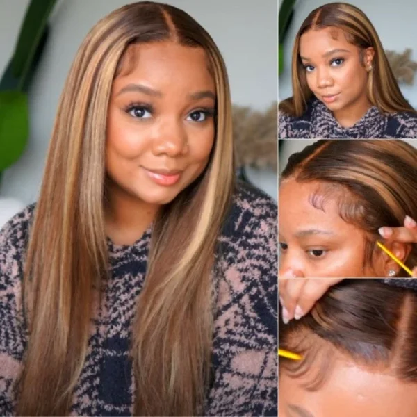 Intime Honey Blonde Highlight Kinky Straight 13x4 Lace Front Human Hair Wig (9)