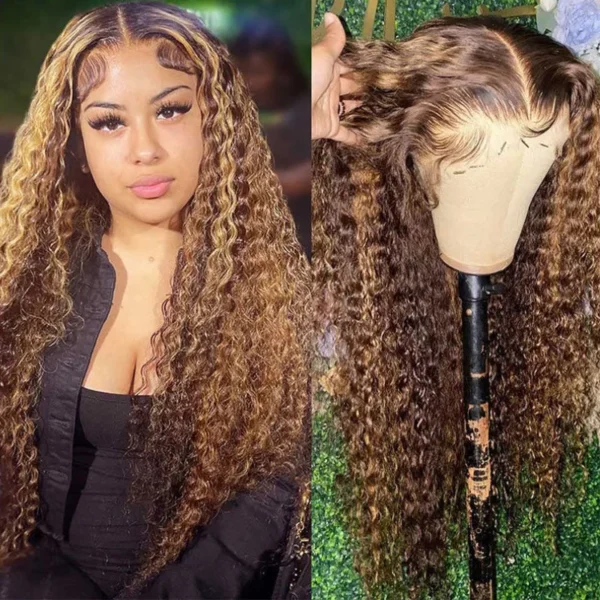 Intime Honey Blonde Highlight Piano Deep Wave 13x4 Lace Front Human Hair Wig (2)