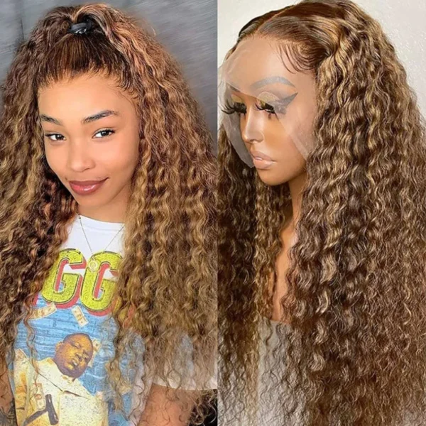 Intime Honey Blonde Highlight Piano Deep Wave 13x4 Lace Front Human Hair Wig (3)
