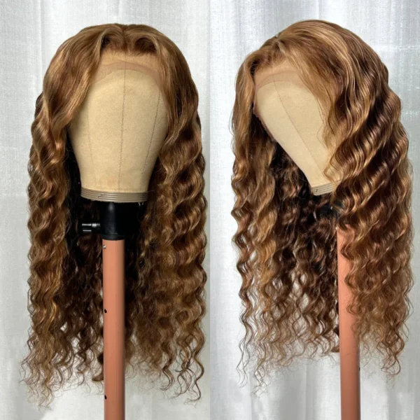 Intime Honey Blonde Highlight Piano Deep Wave 13x4 Lace Front Human Hair Wig (6)