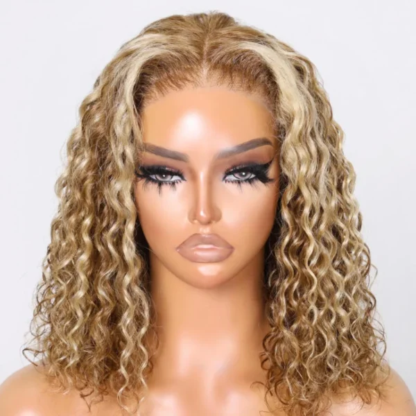 Intime Honey Blonde Highlighted Water Wave Bob Lace Wig (2)