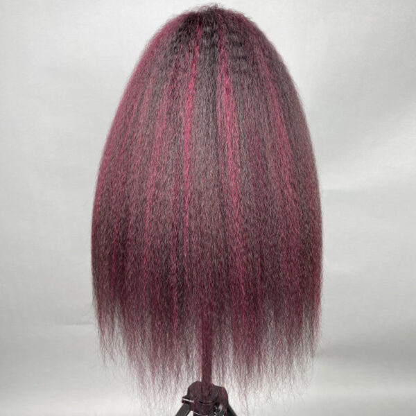 Intime Kinky Straight 13x4 Lace Front Burgundy Highlight Human Hair Wig with Baby Hair (4)