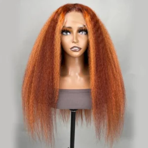 Intime Kinky Straight Ginger Copper Red Highlight Lace Front Wig Natural Hairline