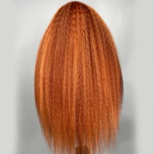 Intime Kinky Straight Ginger Copper Red Highlight Lace Front Wig Natural Hairline