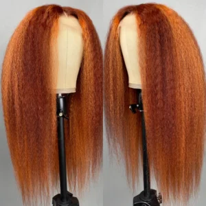 Intime Kinky Straight Ginger Copper Red Highlight Lace Front Wig Natural Hairline