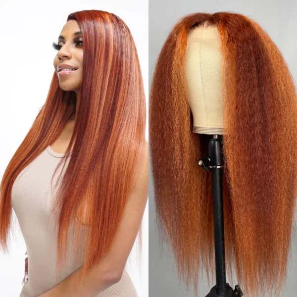 Intime Kinky Straight Ginger Copper Red Highlight Lace Front Wig Natural Hairline (6)