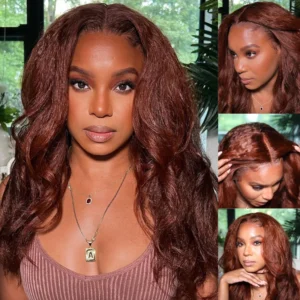 Intime Kinky Straight Reddish Brown Lace Front Wig