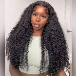 Intime Long Curly Human Hair HD Transparent Lace Front Wigs