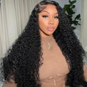 Intime Long Curly Human Hair HD Transparent Lace Front Wigs