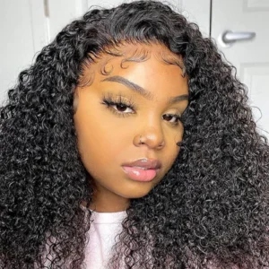 Intime Long Curly Human Hair HD Transparent Lace Front Wigs