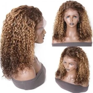 Intime Ombre Honey Blonde Brown Layered Bob Water Wave Lace Front Wig