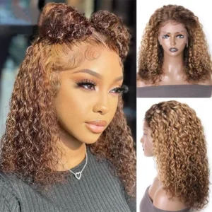 Intime Ombre Honey Blonde Brown Layered Bob Water Wave Lace Front Wig