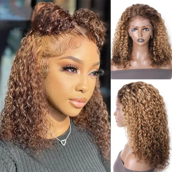 Intime Ombre Honey Blonde Brown Layered Bob Water Wave Lace Front Wig (4)