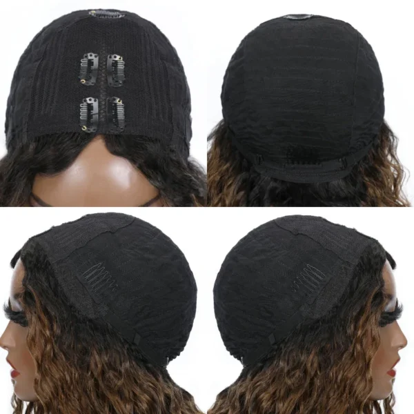 Intime Ombre Light Brown Water Wave V Part Wig Glueless Dark Roots Human Hair (5)