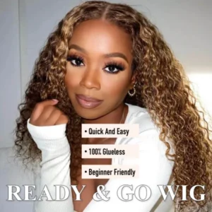 Intime Ready and Go Honey Blonde Highlight Curly HD 5x5 Pre-Cut Closure Wig