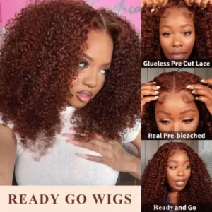 Intime Ready and Go Reddish Brown Curly 5x5 Closure 13x4 Frontal Wig 250% Density