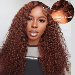 Intime Ready and Go Reddish Brown Curly 5x5 Closure 13x4 Frontal Wig 250% Density