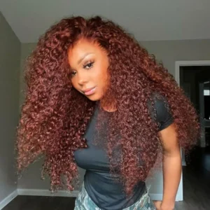 Intime Ready and Go Reddish Brown Curly 5x5 Closure 13x4 Frontal Wig 250% Density