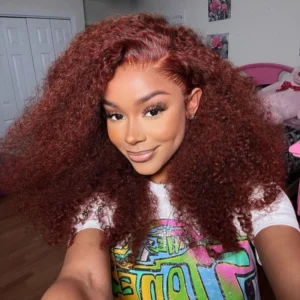 Intime Ready and Go Reddish Brown Curly 5x5 Closure 13x4 Frontal Wig 250% Density