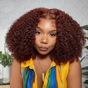 Intime Ready and Go Reddish Brown Curly 5x5 Closure 13x4 Frontal Wig 250% Density