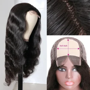 Intime Realistic Body Wave Human Hair Wigs with 4x4 Hand-Tied Lace Part