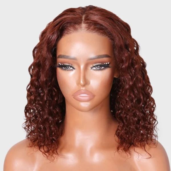 Intime Reddish Brown Water Wave 4x4 Pre Cut Lace Closure Bob Wig (2)
