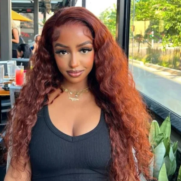 Intime Reddish Brown Wet and Wavy Water Wave 13x4 Lace Front Human Hair Wig Pre Plucked (10)