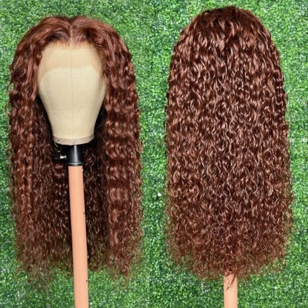 Intime Reddish Brown Wet and Wavy Water Wave 13x4 Lace Front Human Hair Wig Pre Plucked (2)
