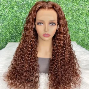 Intime Reddish Brown Wet and Wavy Water Wave 13x4 Lace Front Human Hair Wig Pre-Plucked