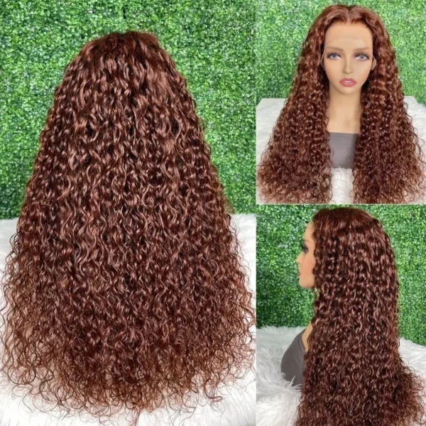 Intime Reddish Brown Wet and Wavy Water Wave 13x4 Lace Front Human Hair Wig Pre Plucked (5)