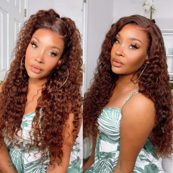 Intime Reddish Brown Wet and Wavy Water Wave 13x4 Lace Front Human Hair Wig Pre Plucked (7)