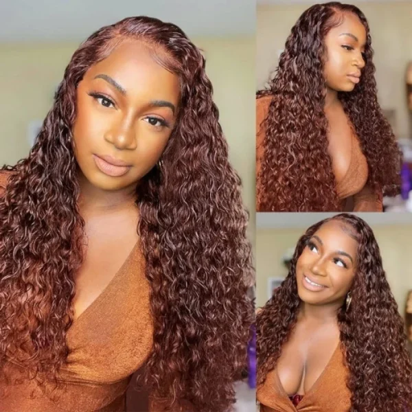 Intime Reddish Brown Wet and Wavy Water Wave 13x4 Lace Front Human Hair Wig Pre Plucked (8)