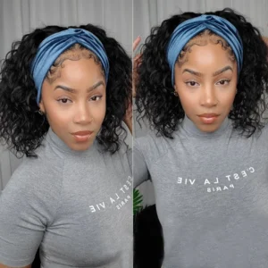 Intime Short Bob Water Wave Headband Wig Glueless Scarf Wig