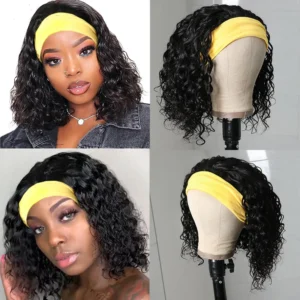 Intime Short Bob Water Wave Headband Wig Glueless Scarf Wig