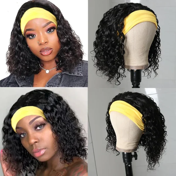 Intime Short Bob Water Wave Headband Wig Glueless Scarf Wig (3)