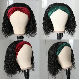 Intime Short Bob Water Wave Headband Wig Glueless Scarf Wig