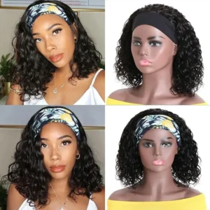 Intime Short Bob Water Wave Headband Wig Glueless Scarf Wig